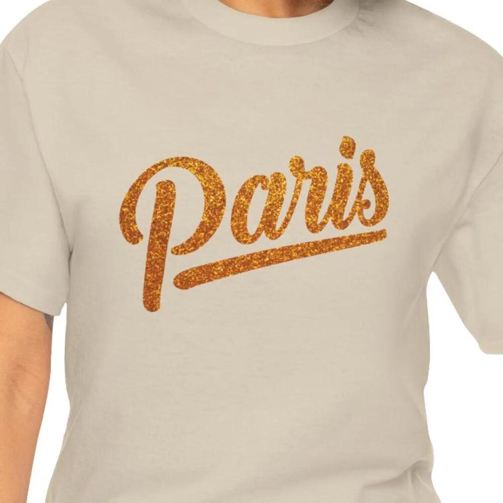 Paris Script Logo T Shirt, Retro Glitter Typography